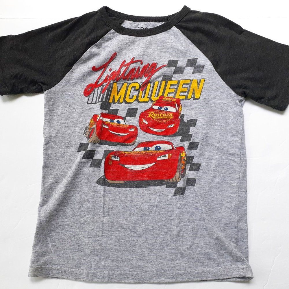 Disney Cars Lightning McQueen Boys T-Shirt Raglan Gray Black Jumping Beans 8